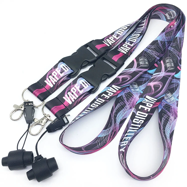 Custom Logo Lanyards Keychain High Quality Promotional Gift Items Giveaway Sets Polyester Full Color Printing Neck Strap Lanyard Pen Holder with Silicone Ring