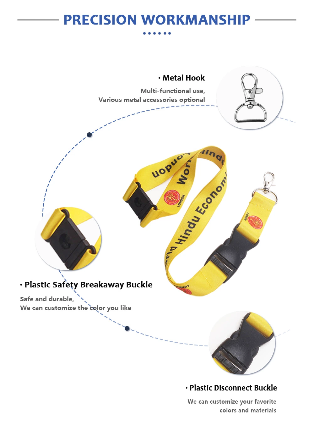 Custom Printing Polyester Lanyards with Buckle Safety Break Clip