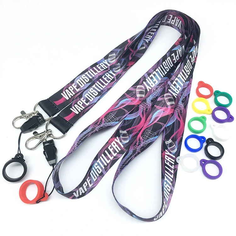 Custom Logo Lanyards Keychain High Quality Promotional Gift Items Giveaway Sets Polyester Full Color Printing Neck Strap Lanyard Pen Holder with Silicone Ring