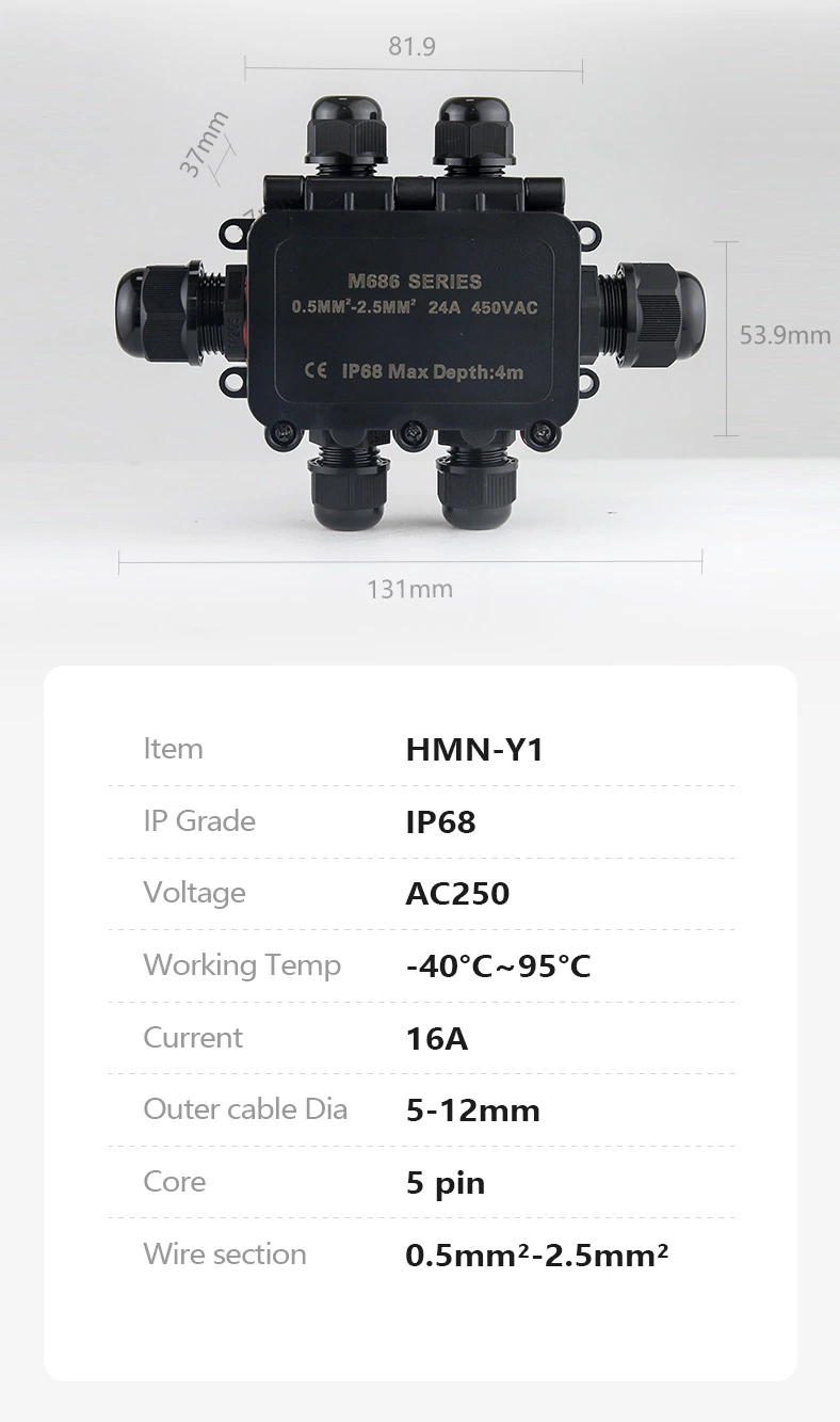 IP68 Waterproof ABS Electrical Cable Wire Junction Box Terminal Connector