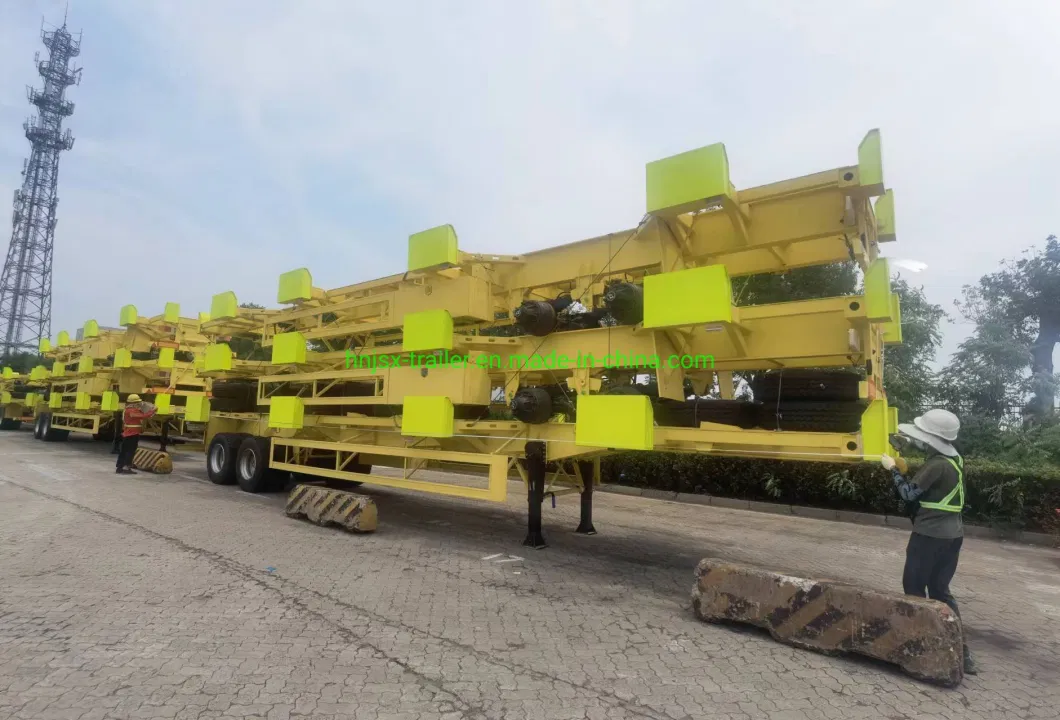 Discount China 3/Tri Axles 60 Tons 20/40/45 Foot FT Yard Container Shipping Flat Deck High Bed Platform Triaxle Flatbed Terminal Port Truck Semi Trailer Price