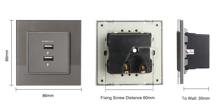 2 Port Type USB Interface Outlet UK Standard Hotel Double Wall Socket