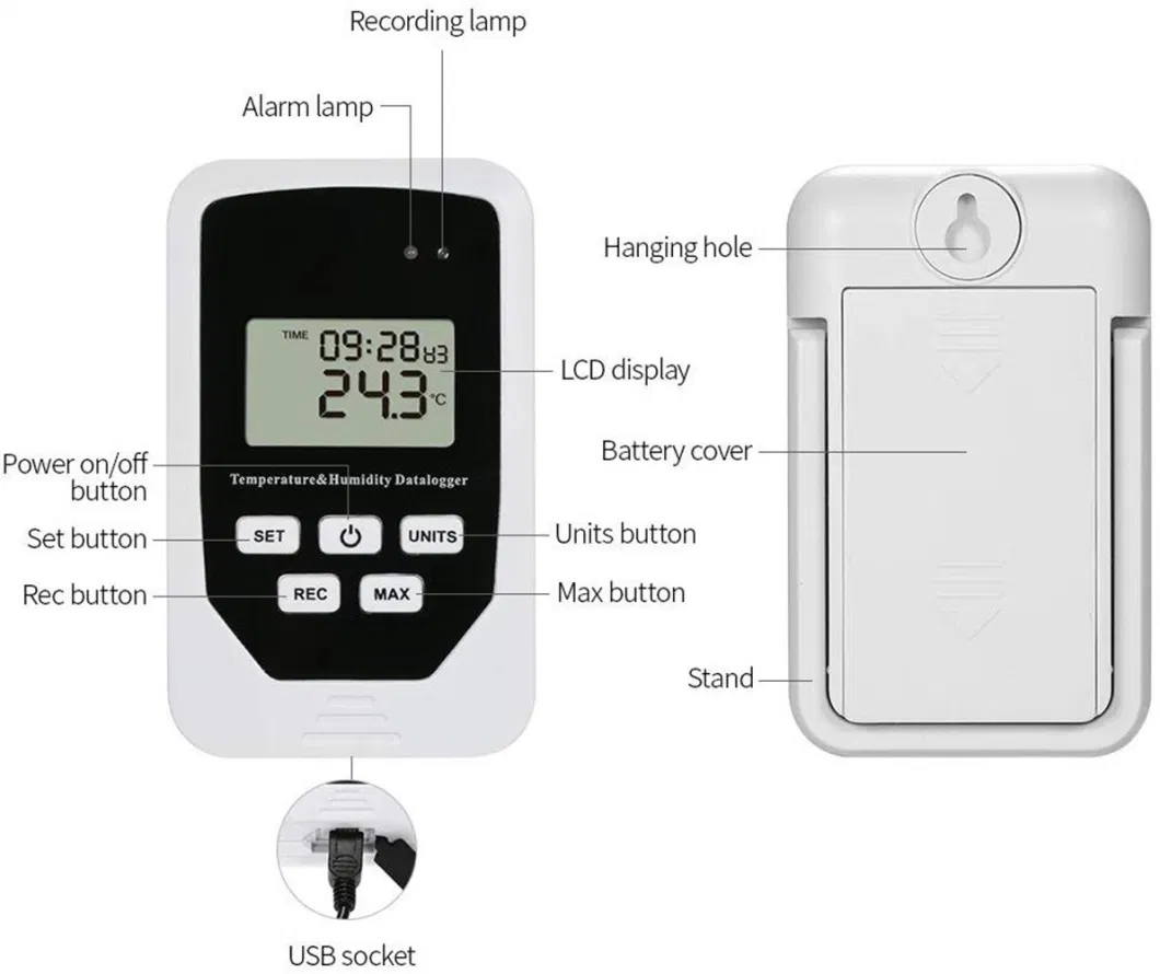 Monitor Sensor LCD Temperature Thermometer Humidity Meter with USB Cable Digital Indoor Outdoor in/out Tabletop and Wall Hanging Design Bl12913