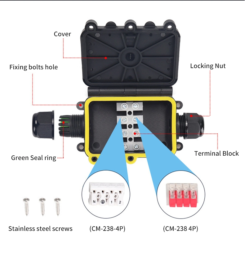 IP68 Waterproof Electrical Wire Box Outdoor 2-Way Junction Box Terminal Enclosure