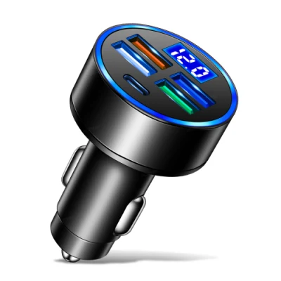 Caricabatterie USB per auto tipo C da 15,5 W 5 in 1 con display digitale LED