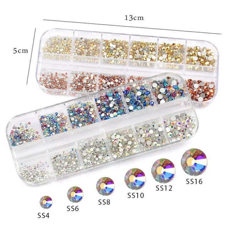 Hot Selling Nail Drill Wholesale New Style Rhinestone Set 12 Grid Boxed Flat Bottom Shaped Rhinestones Th8025