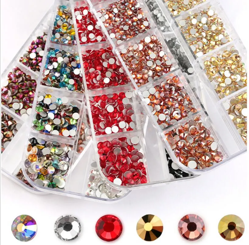 Hot Selling Nail Drill Wholesale New Style Rhinestone Set 12 Grid Boxed Flat Bottom Shaped Rhinestones Th8025