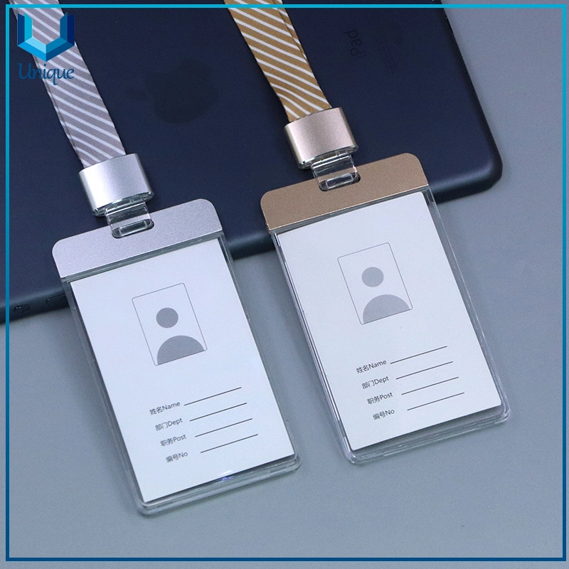 Custom Logo High Quality PU Leather School Corporate Vertical Card Holder with Lanyard+Badge Reel