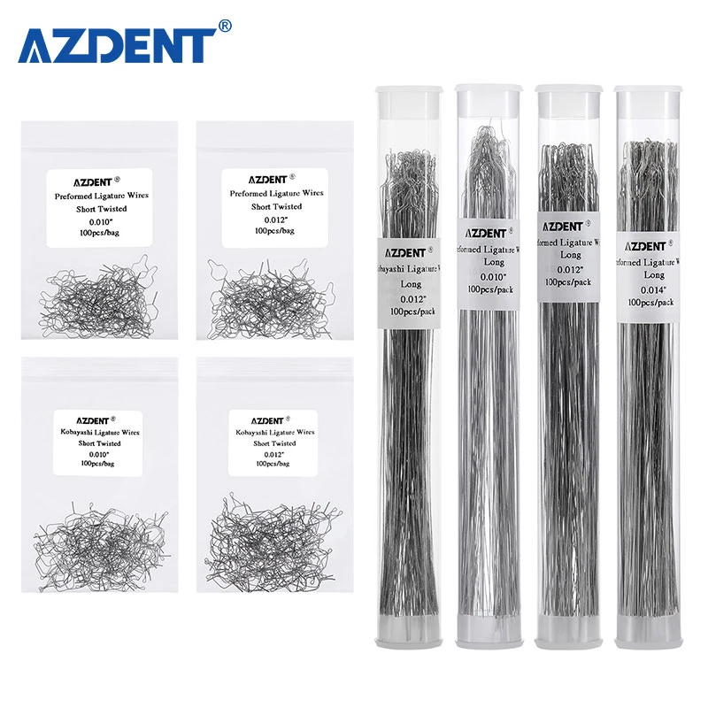 Azdent 100PCS Dental Preformed Ligature Ties Long Short Twist Orthodontic Wire