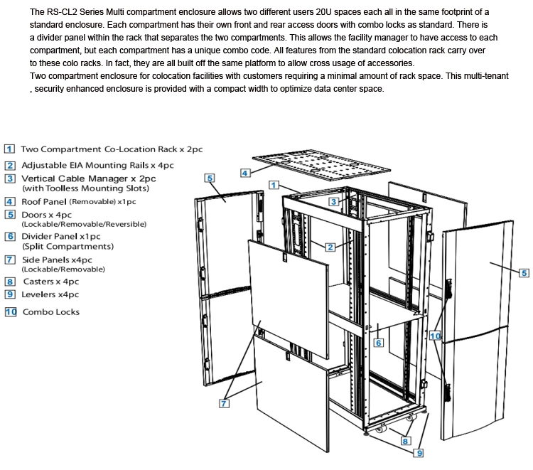 Aze 48u 600mm Wide X 1200mm Deep Colocation Rack Enclosure Cabinet with 2 Separate Compartments (2 X 23U)