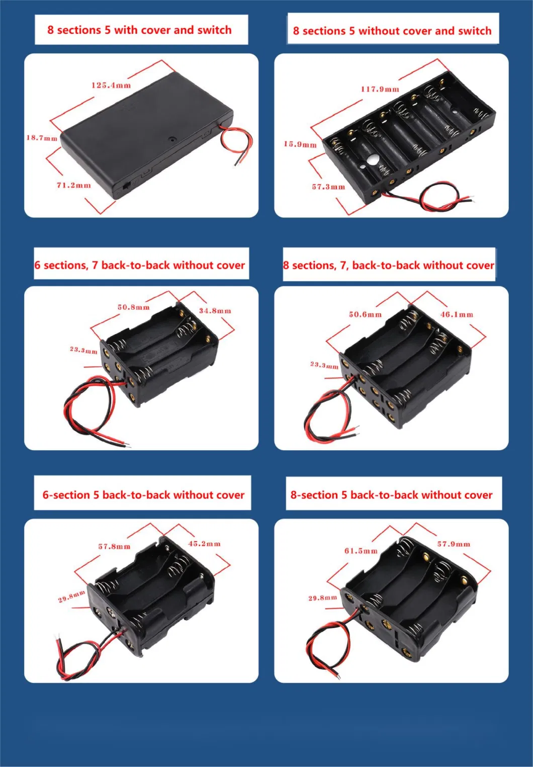 Battery Holder with Switch for 5 AA Batteries, Compatible with 18650 Battery, 1/2/37/4/6/8 Section, No Soldering Required for Series Connection, Output Voltage