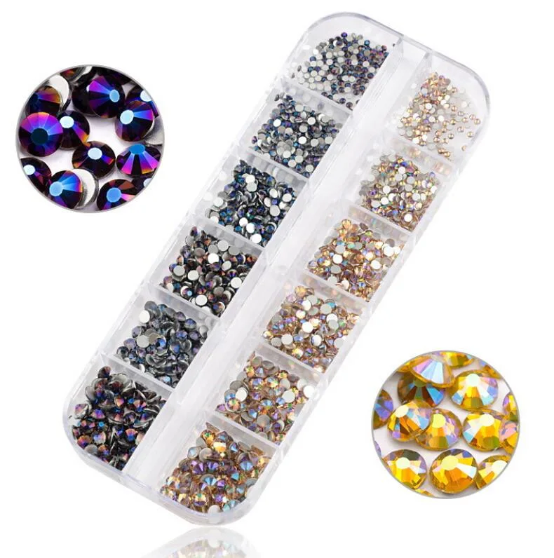 Hot Selling Nail Drill Wholesale New Style Rhinestone Set 12 Grid Boxed Flat Bottom Shaped Rhinestones Th8025