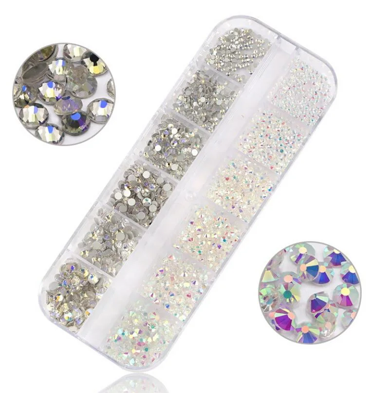 Hot Selling Nail Drill Wholesale New Style Rhinestone Set 12 Grid Boxed Flat Bottom Shaped Rhinestones Th8025