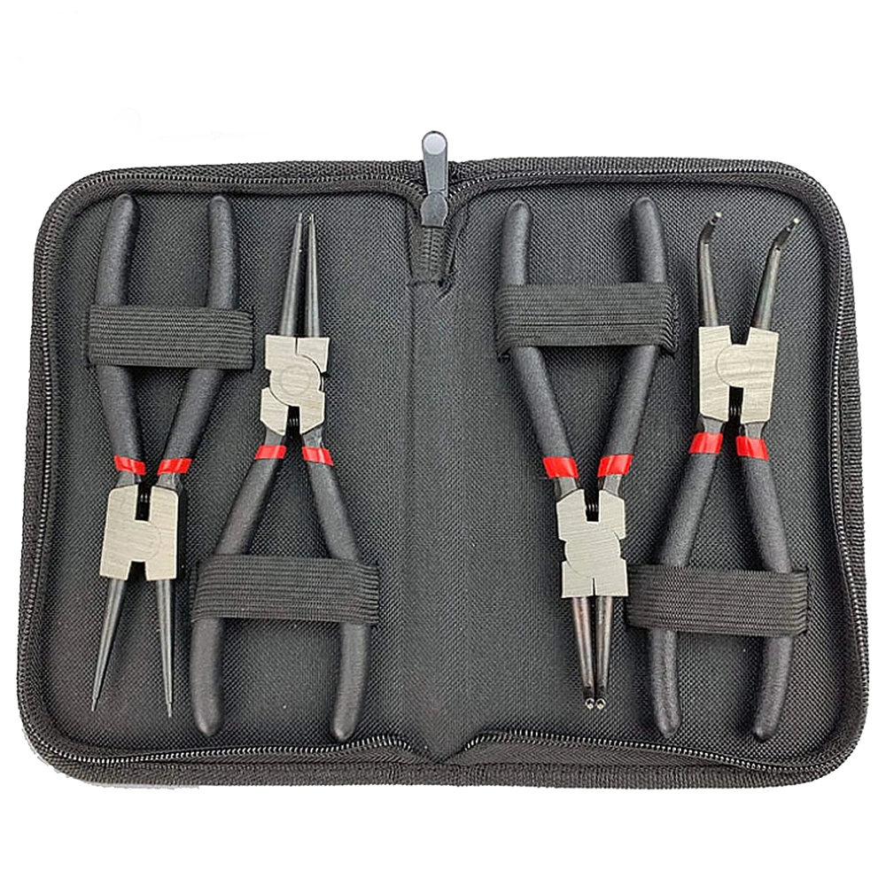 4-Piece 7 Inch Set of Snap Ring Pliers 175 mm Curved Straight Circlip Pliers Set Non-Slip for Outer and Inner Circlips with Storage Bag