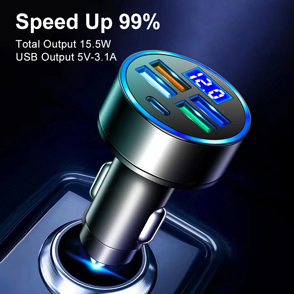 15.5W 5in1 Type-C USB Car Charger with LED Digital Display