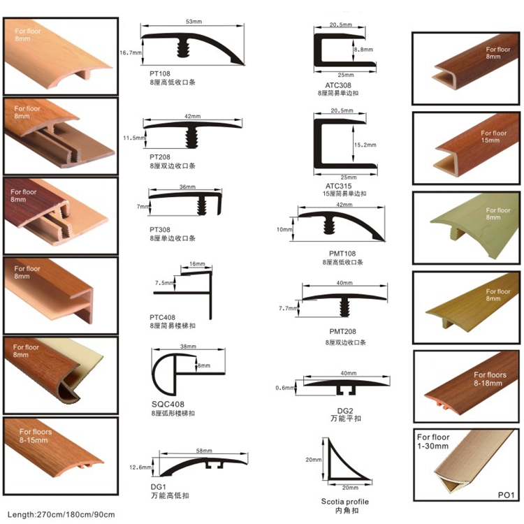 Wood Grain Flooring PVC Adaptation Reducer Vinyl Flooring Edge Profile PVC Floor Profile