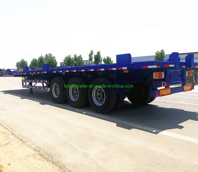 Discount China 3/Tri Axles 60 Tons 20/40/45 Foot FT Yard Container Shipping Flat Deck High Bed Platform Triaxle Flatbed Terminal Port Truck Semi Trailer Price