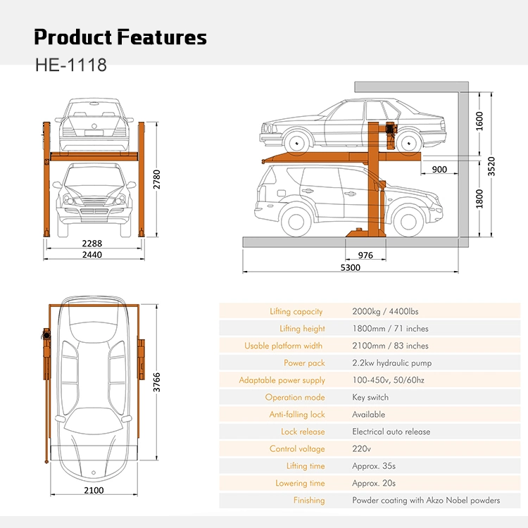 Two Post Parking Lift/Auto Lift/Scissor Car Lift/Car Alignment Lift/Car Parking Lift