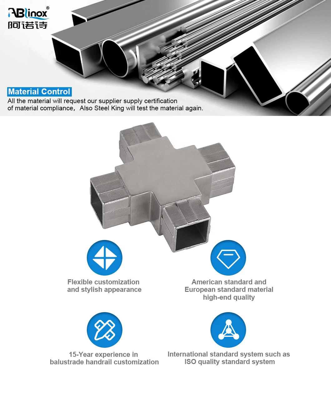 Stainless Steel Connector Square Tube Joint for 40 mm 50 mm Tubes