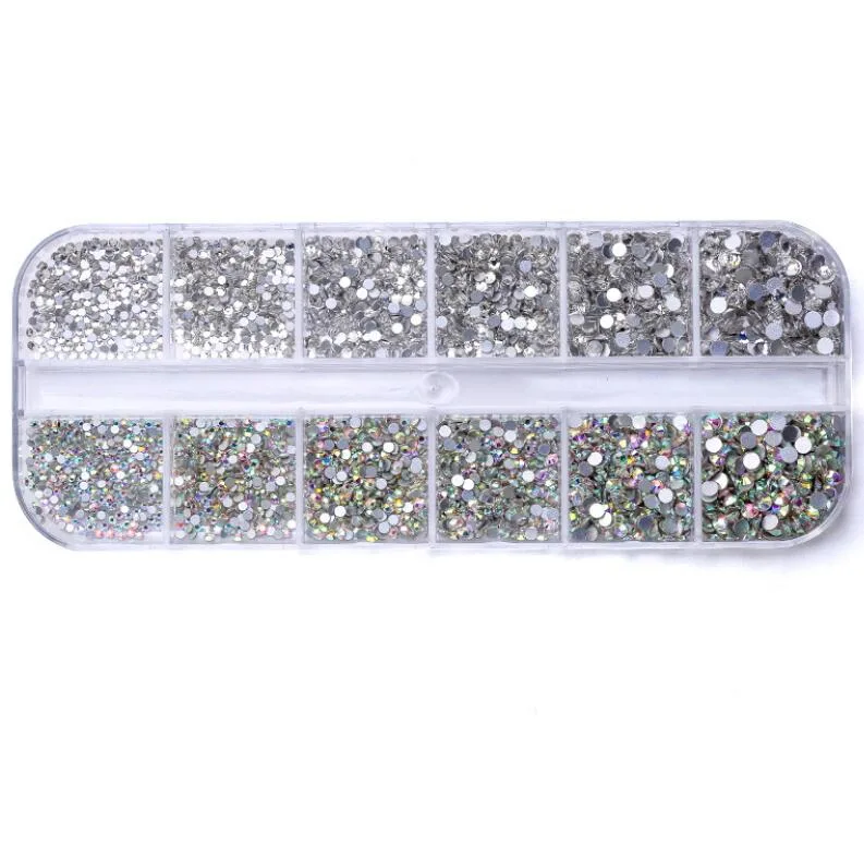 Hot Selling Nail Drill Wholesale New Style Rhinestone Set 12 Grid Boxed Flat Bottom Shaped Rhinestones Th8025