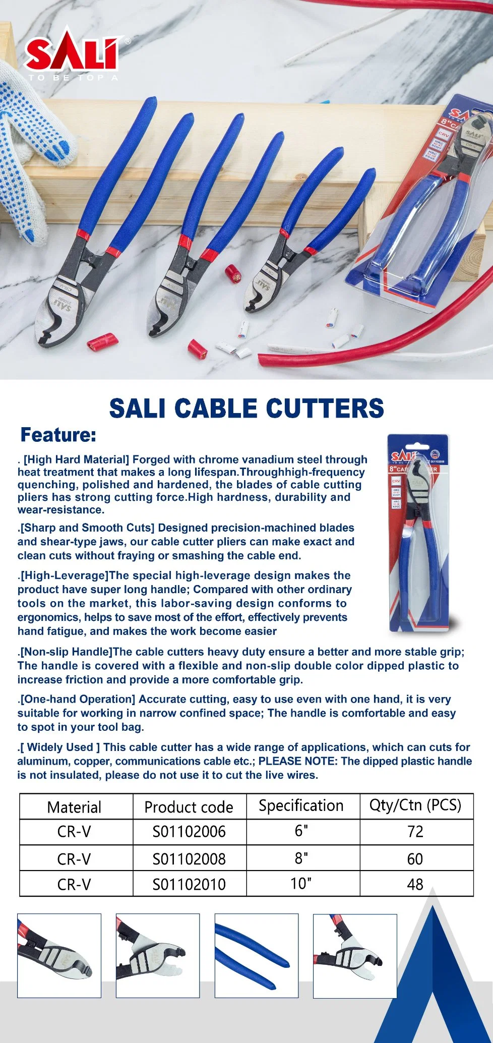 Sali 8&quot;/200mm 60cr-V Professional Hand Tool Cable Cutter