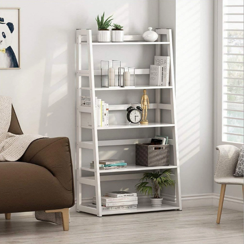 Modern Simple White Trapezoidal 5-Tier Bookshelf Storage Rack 0100