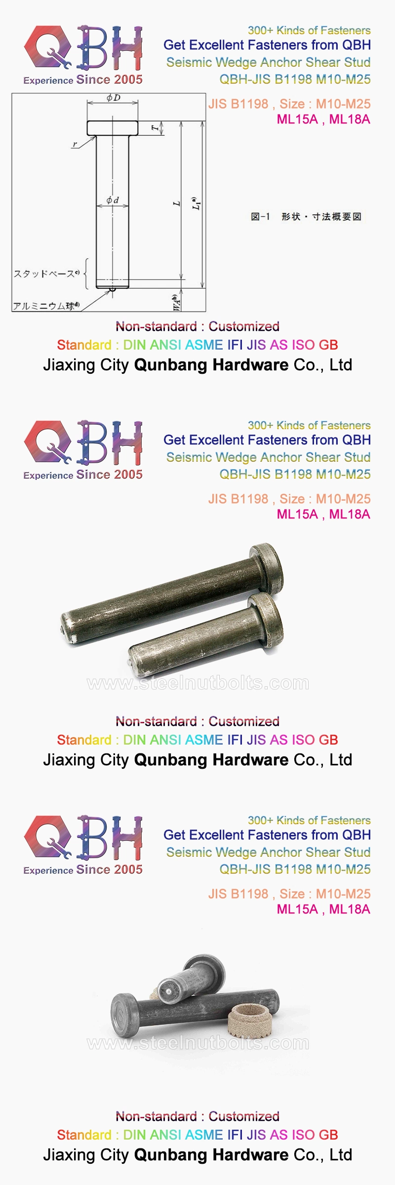 Qbh High Strength Torsional Shear Stud Railroad Railway Track Highway Bridge Boiler Factory High-Rise Buildings Hoisting Machinery Steel Structure Connector