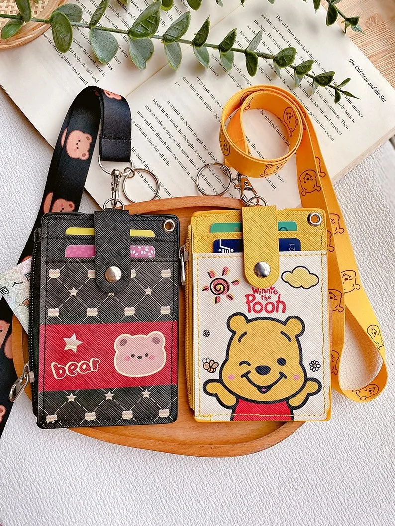 Cute Cartoon Reel Clip Slots Retractable Badge Case Wallet Keychain for Boys Girls Men Women Double-Side ID Card Holder