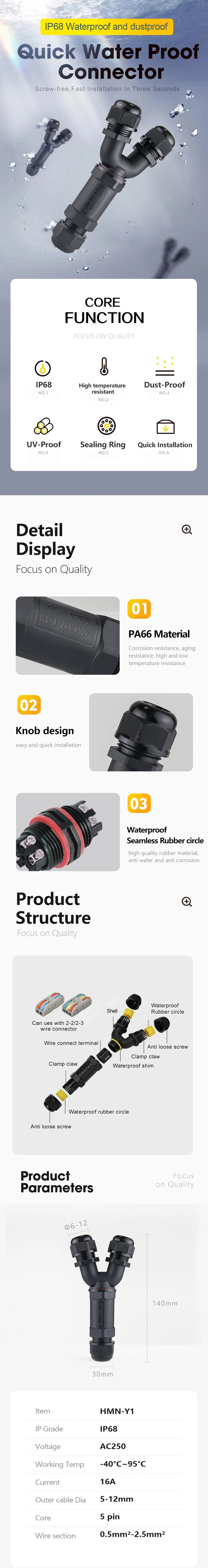 High quality Outdoor Waterproof IP68 Electrical Cable Wire Connector Junction Box