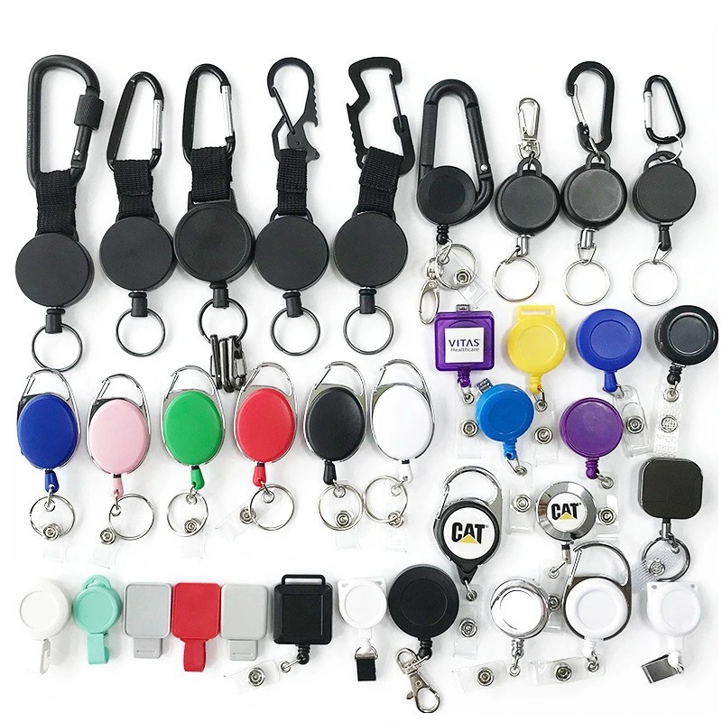 Retractable Badge Holder Reel /Metal ID Badge Holder with Belt Clip Key Ring for Name Card Keychain