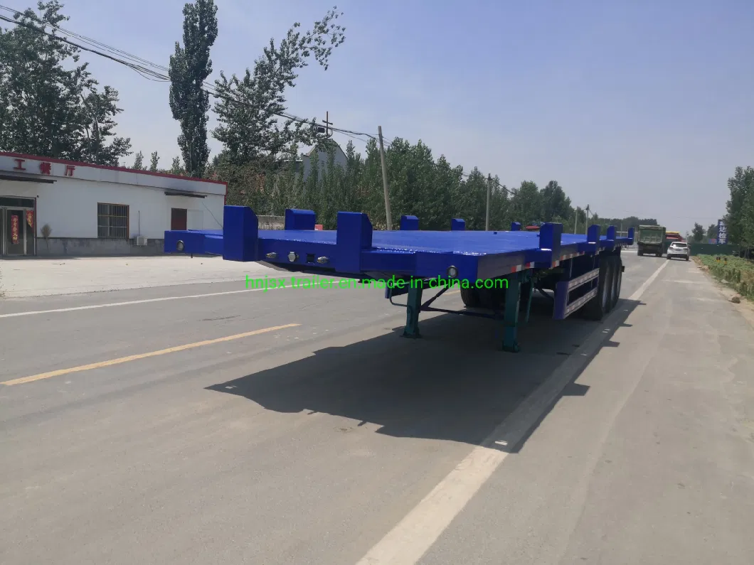 Discount China 3/Tri Axles 60 Tons 20/40/45 Foot FT Yard Container Shipping Flat Deck High Bed Platform Triaxle Flatbed Terminal Port Truck Semi Trailer Price