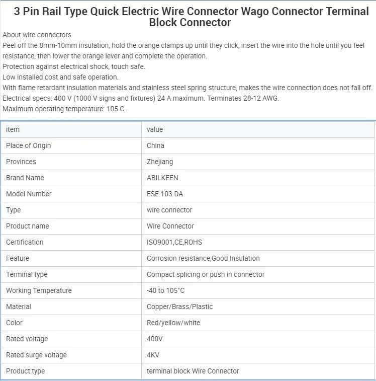 2 Pin Rail Type Wire Joint Connector Press Type Orange Wire Connector Terminal Quick Splice Wire Connector Box