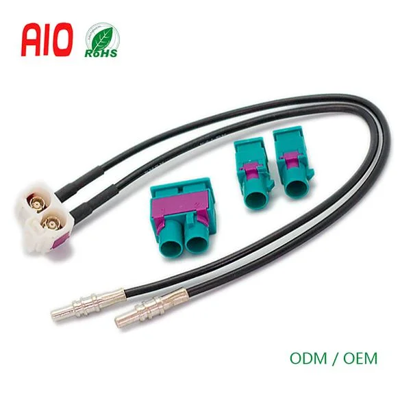 Right Angle Twin Electric Sensor Fakra Coaxial Connector Male Waterproof Auto Connector to Double Female Radio GPS Antenna Adapter Cable Wire Wiring Harness