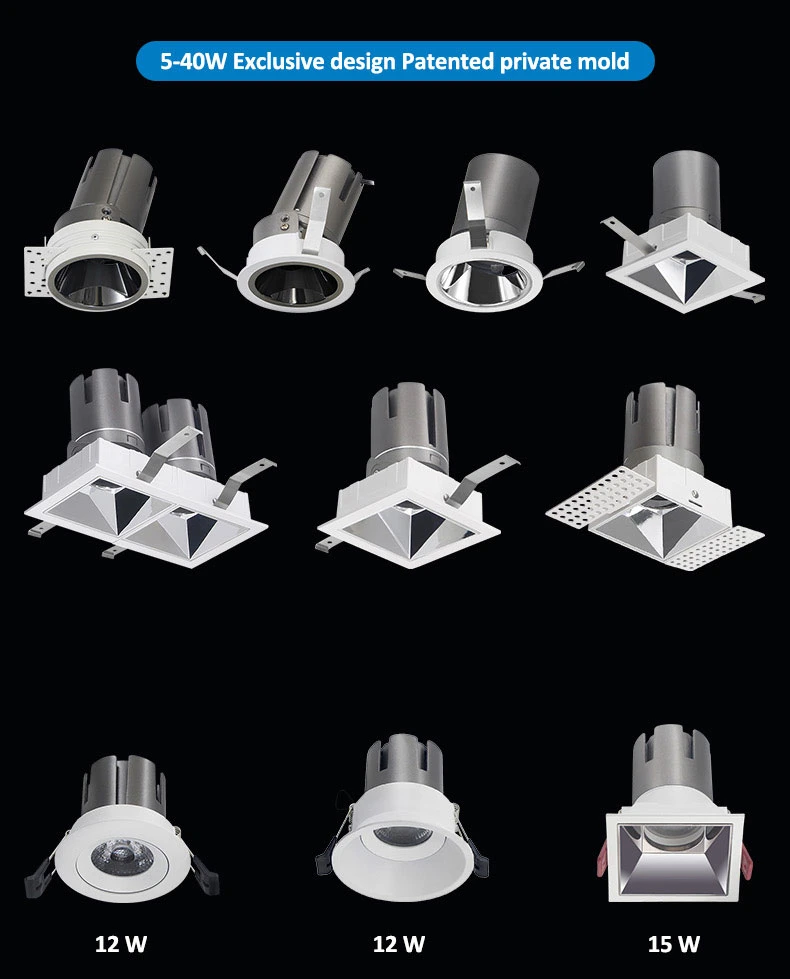 Factory Direct Supply High Quality Low Price Wall Washer Recessed Spotlight Ceiling Light 5W 7W 9W 10W 12W 15W CREE/Citizen/Bridgelux Embedded Die Cast Aluminum