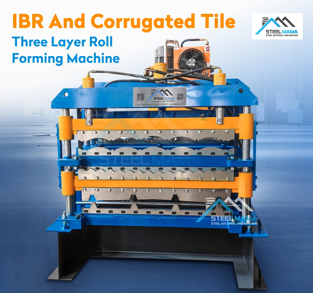 Combined Three Layer Trapezoidal Sheet Iron Metal Roofing Roll Forming Machinery Corrugated Tile Metal Roofing Moulding Machine