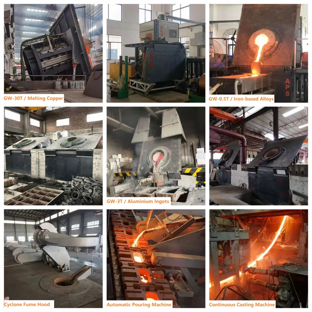 Aps Electric Industrial 5ton 6ton Copper Aluminum Scrap Metal Cast Iron Brass Bronze Stainless Steel Medium Frequency Induction Melting Smelting Furnace