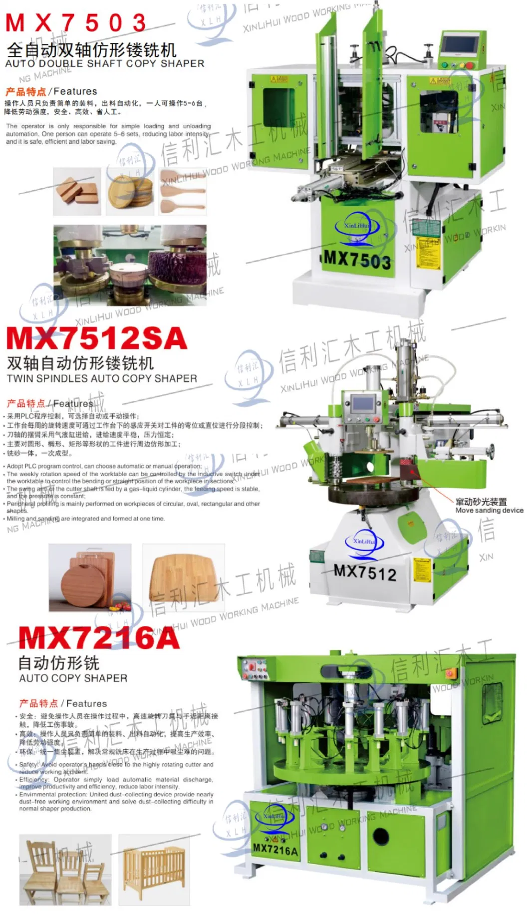 Skateboard Processing Twin Spindles Automatic Copy-Mill Shaper Milling and Sand Integration One-Time Molding Wood Copy Shaper Machine with Sanding Woodworking