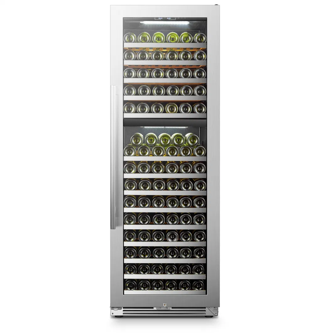 Usf-168d Seamless Ss Dual Zone Wine Cooler/Wine Fridge with Ss Front Shelves and LED Light