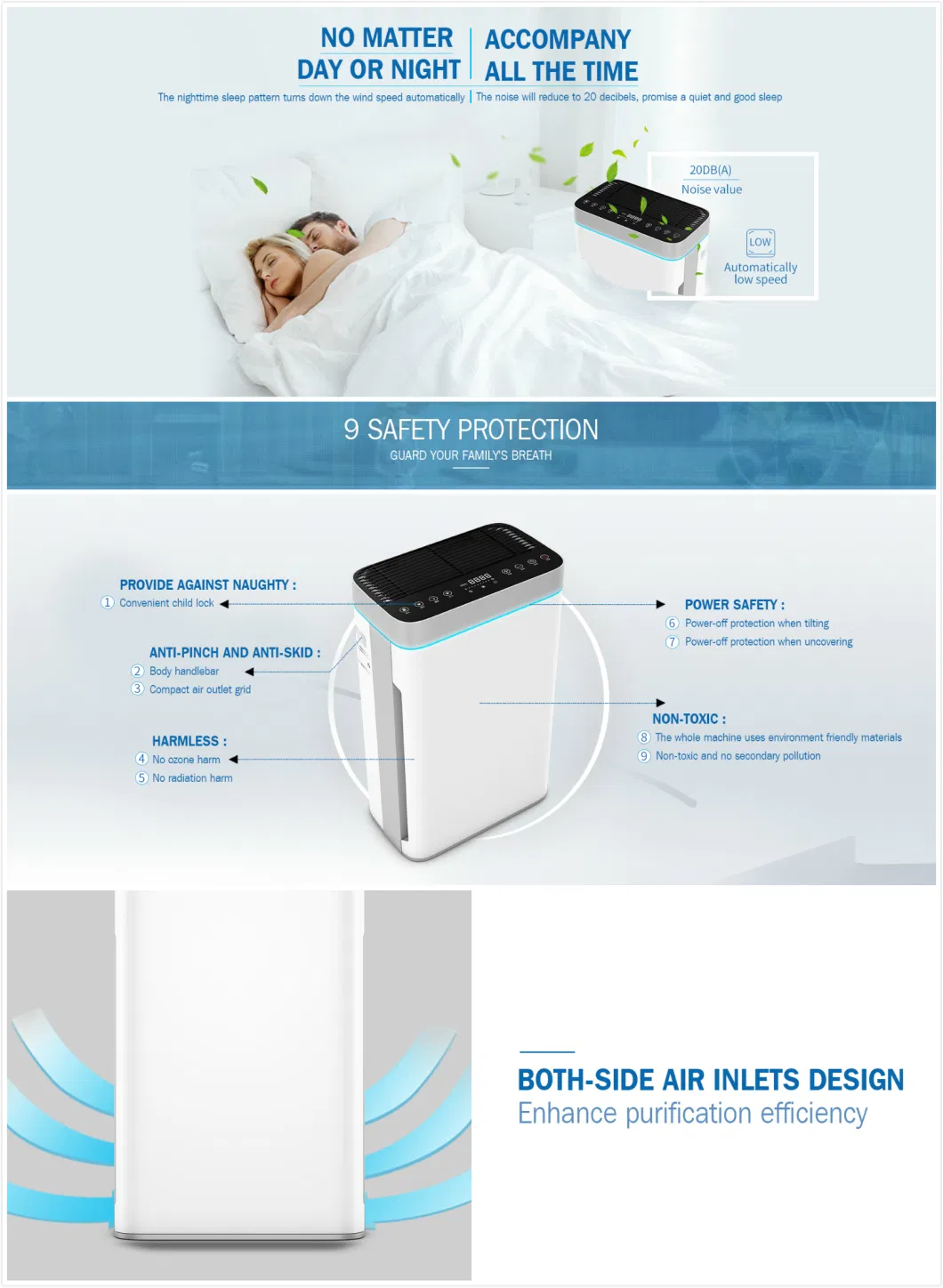 Household Air Purifier HEPA Filter Home Room Pm2.5 Dust Cleaner Smart WiFi Control Olansi