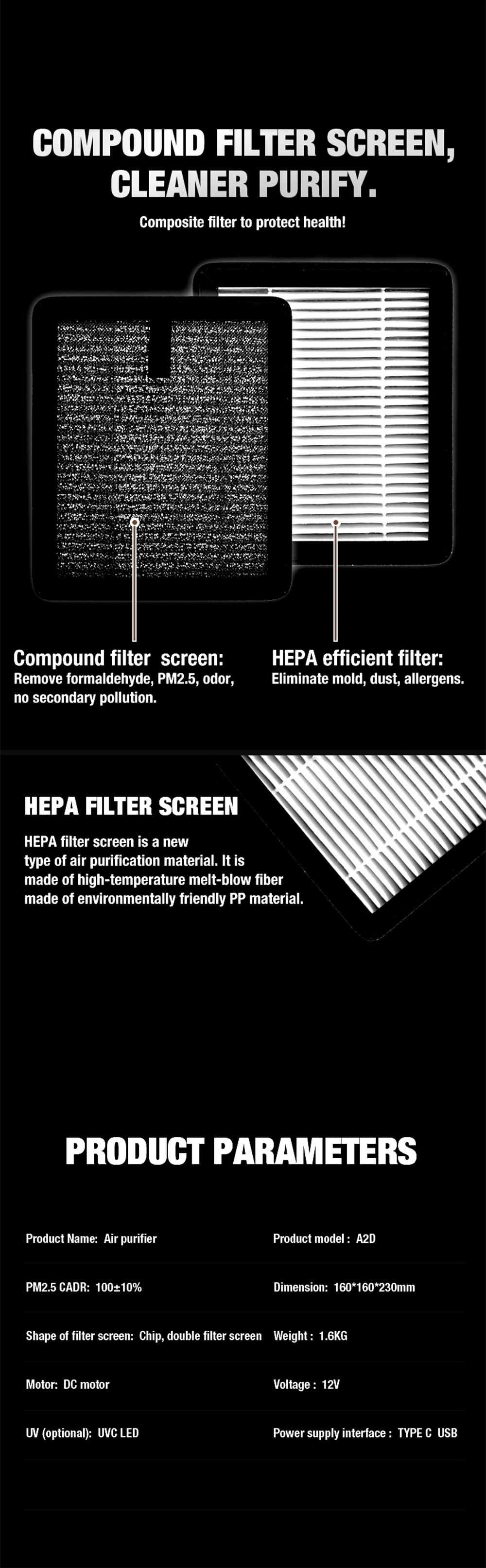 Desktop Appliance Household Portable Purification Intelligent Air Purifier H13 True HEPA Filter Air Cleaner