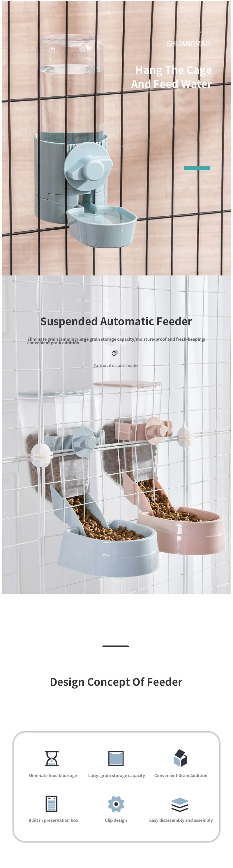 Pet Cage Hanging Water Food Container Bowl Feeder Dispenser