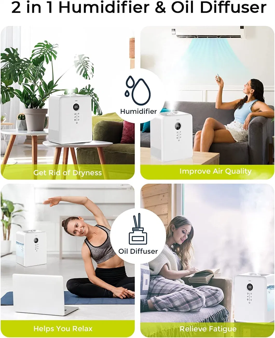 Smart Big Capacity Tank Warm&Cool Air Humidifier with Diffuser Function for Home