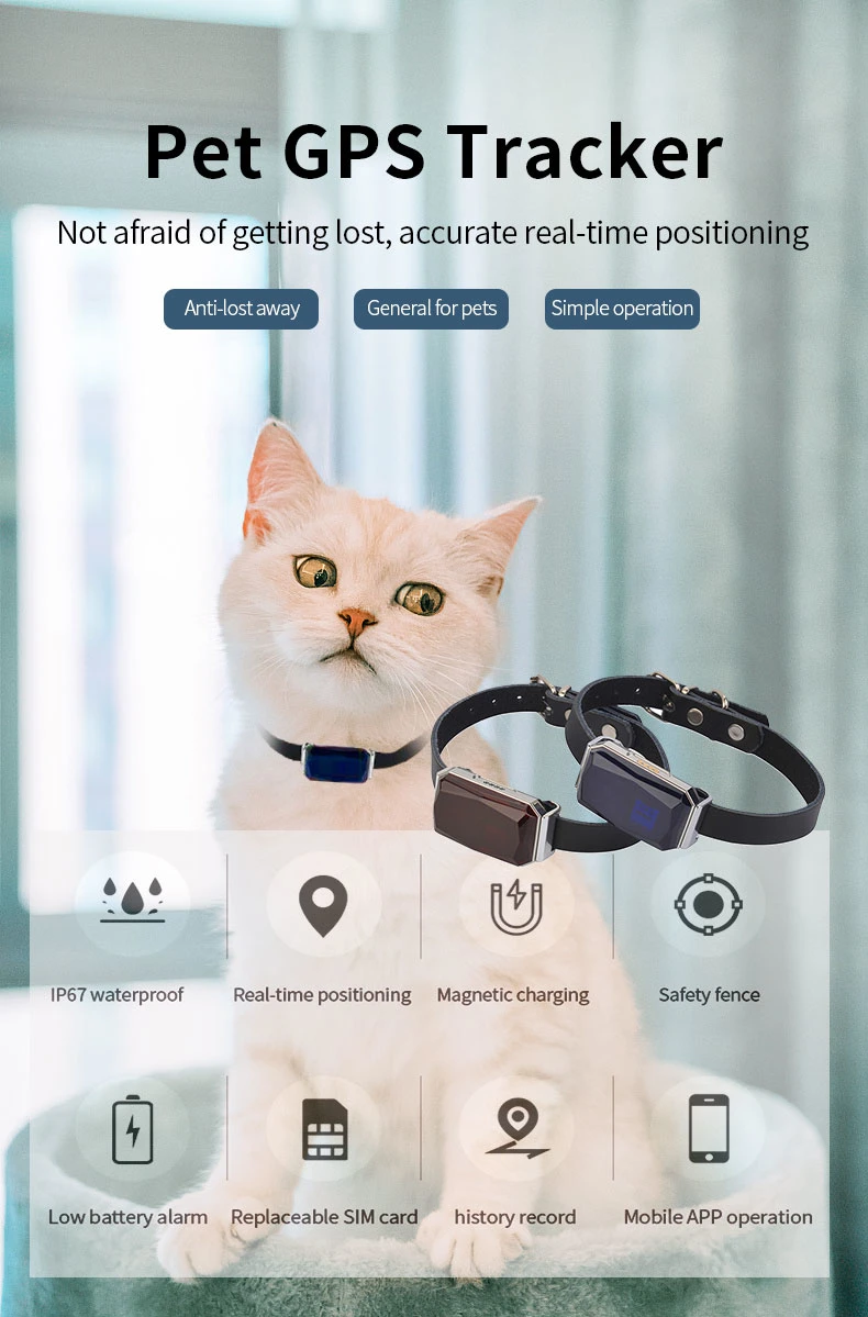 Wireless Pet GPS Tracker Collar with Bell for Cats Dogs Waterproof Intelligent GPS Anti-Lost Tracking Locator