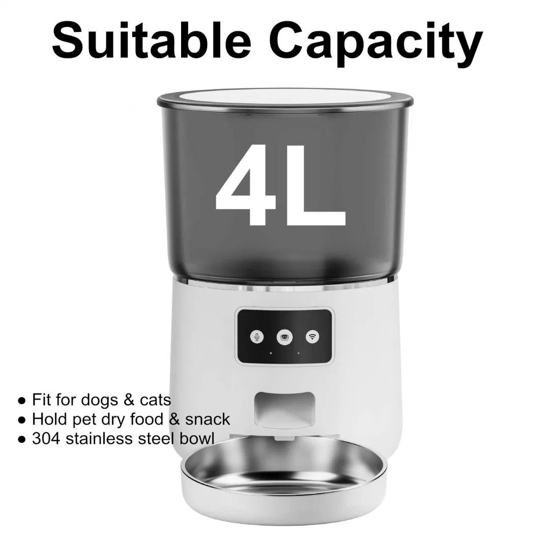 2024 New Tuya APP Remote Control Dry Food Dispenser WiFi Intelligent Automatic Pet Feeder with Stainless Steel Bowl for Cats and Dogs