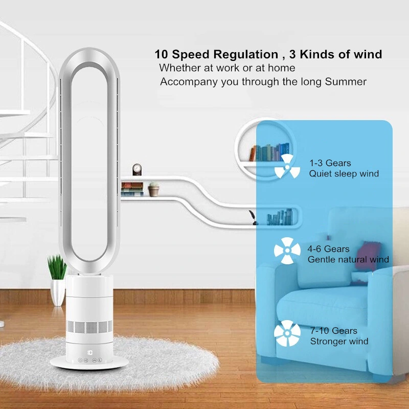 Bedroom 10 Gears Natural Wind Air Electric Cooling Bladeless Tower Fan Smart