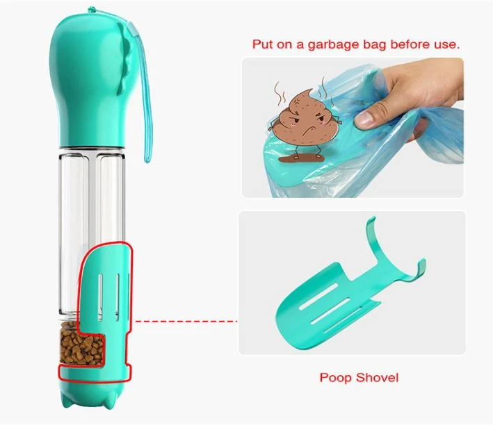 3 in 1 Portable Outdoor for Pet Traveling Hiking Walking Pet Water Dispenser Feeder Dog Water Bottle Cup with Poop Bags