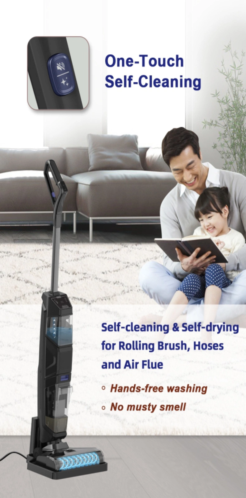 Smart Four in One Water Vacuum Mopping Washing Wet and Dry Self Cleaning Vacuum Cleaner Hot Air Drying Station