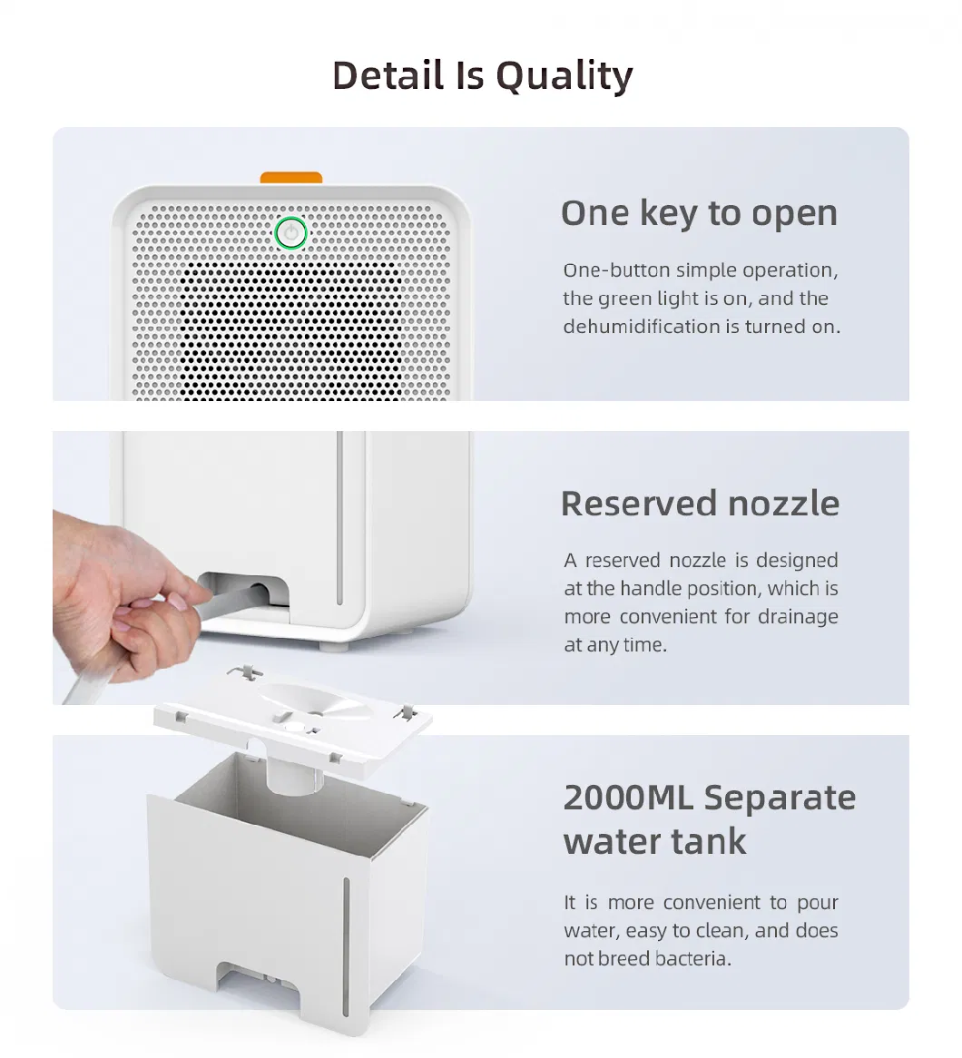 Smart Suppliers 2000ml Home Energy Efficient Continuous Drain Hose Dehumidifier