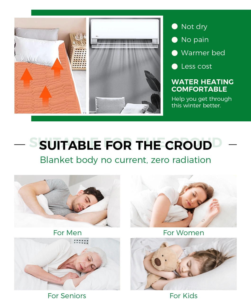 Water Cycle Radiation Protection Electric Blanket Controlled Temperaturewarm Blanket