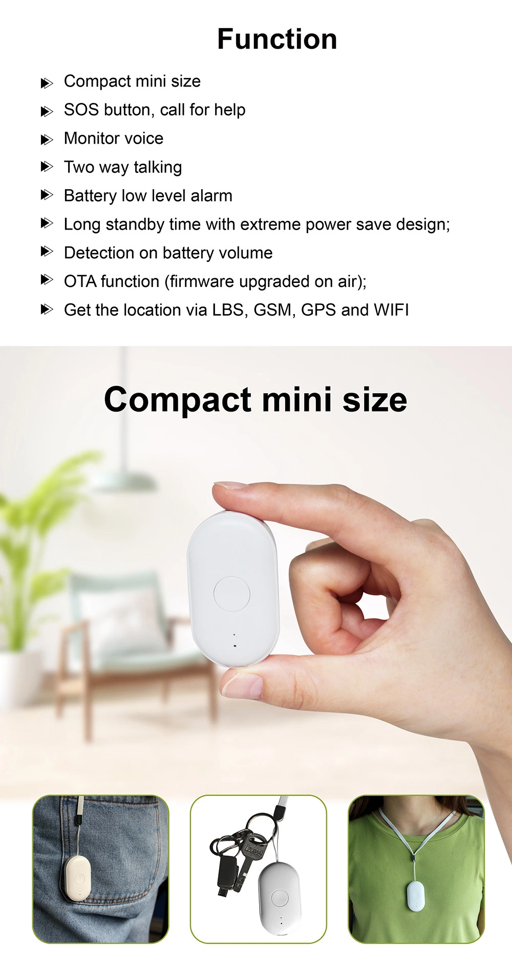 Long Standby Portable GPS Personal Tracker for Kids Elder and Pets (PT88-WL)